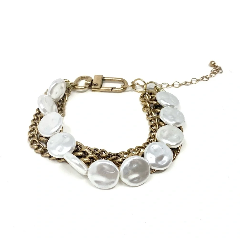 New Free People Moon Pearl Gold Chain Statement Anklet - Picture 4 of 5